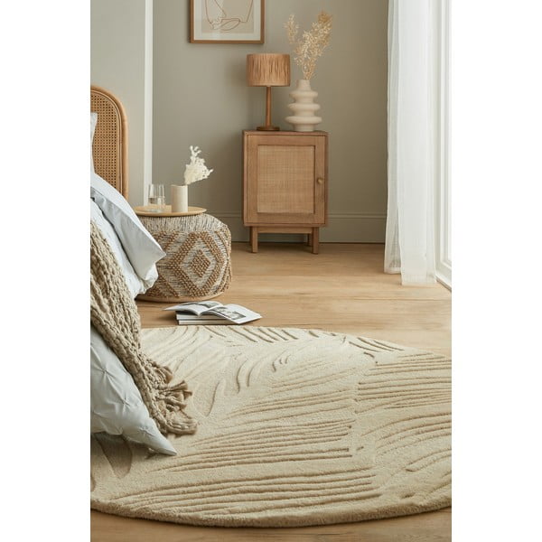 Bézs gyapjú kerek szőnyeg ø 160 cm Leaf - Flair Rugs-image-4