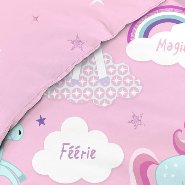 Rózsaszín egyszemélyes pamut gyerek ágyneműhuzat 140x200 cm Licorne – douceur d'intérieur-image-3