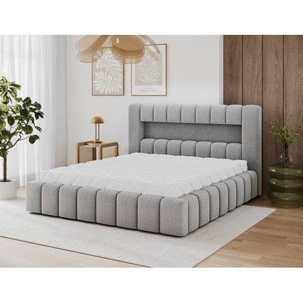 Szürke kárpitozott ágyneműtartós franciaágy ágyráccsal 140x200 cm Lamica – ELTAP-image-4