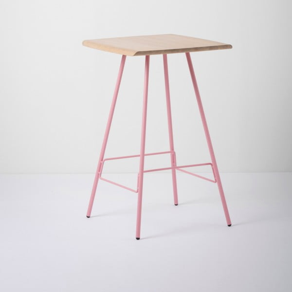 Leina bár asztal tömör tölgyfa ülőkével és rózsaszín lábakkal - Gazzda