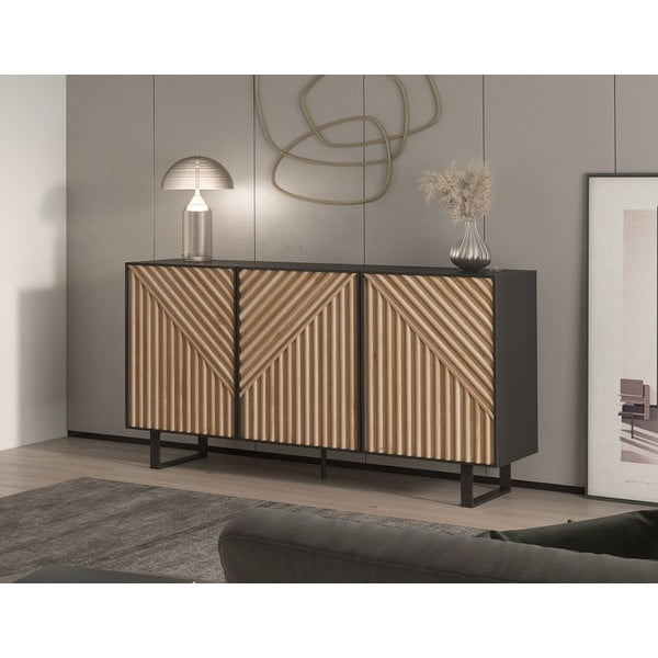 Fekete-natúr színű komód tölgyfa dekorral 151x80x40 cm Alana – Marckeric-image-1