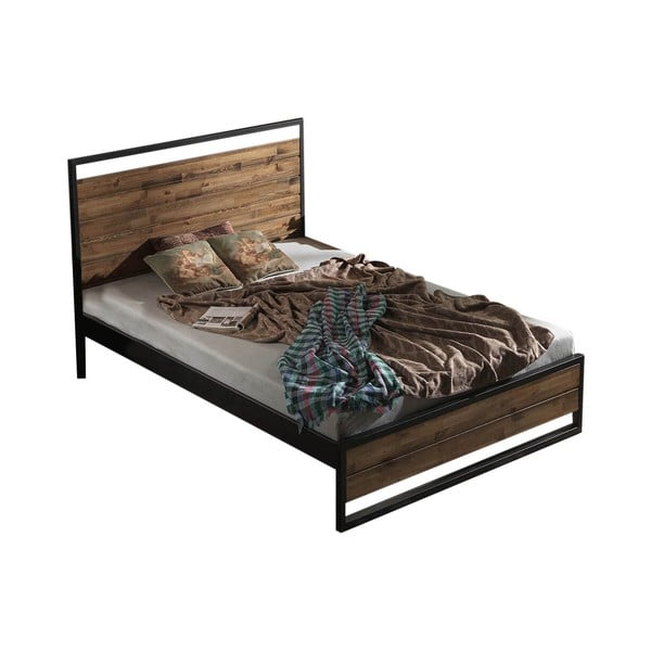 Fekete-natúr színű egyszemélyes ágy ágyráccsal 120x200 cm Ariane – Kalune Design