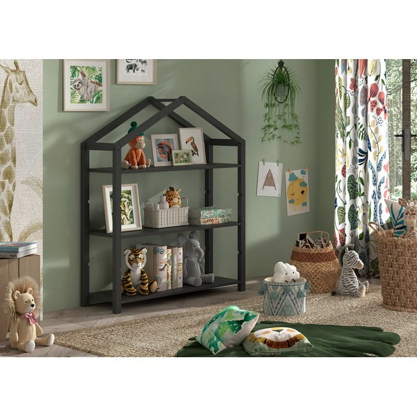 Antracitszürke borovi fenyő gyerek könyvespolc 111x141x40 cm Dallas – Vipack-image-1