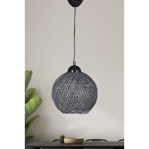 Fekete-szürke függőlámpa textil búrával ø 22 cm – Opviq lights-image-1