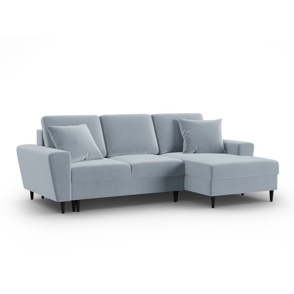Világoskék bársony kinyitható tárolóhelyes sarokkanapé (jobb oldali-heverő résszel) Kyoto – Cosmopolitan Design-image-4