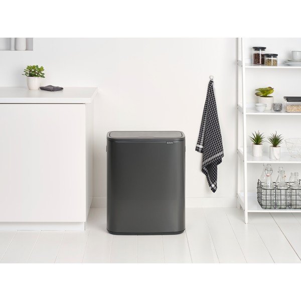 Sötétszürke acél érintésre nyíló szelektív szemetes 60 l Bo Touch Bin – Brabantia-image-1