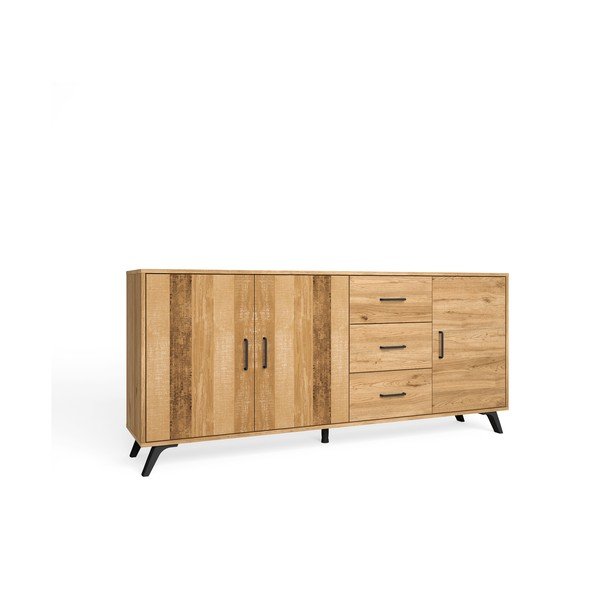 Natúr színű alacsony komód tölgyfa dekorral 181x81 cm Nordic – Marckeric-image-2