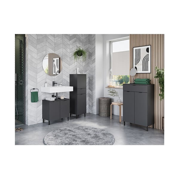 Antracitszürke magas fürdőszoba szekrény 60x97 cm Arcena – Germania-image-4