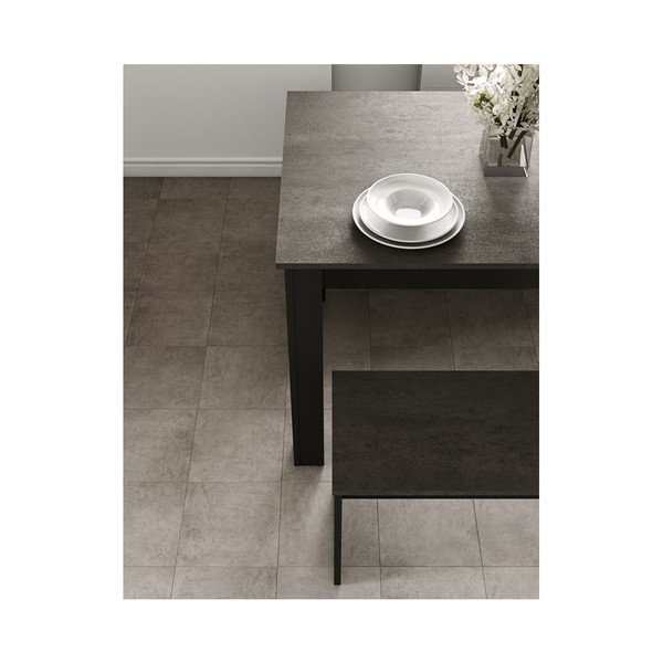 Nice fekete étkezőasztal betonmintás asztallappal és 2 paddal - Symbiosis-image-4