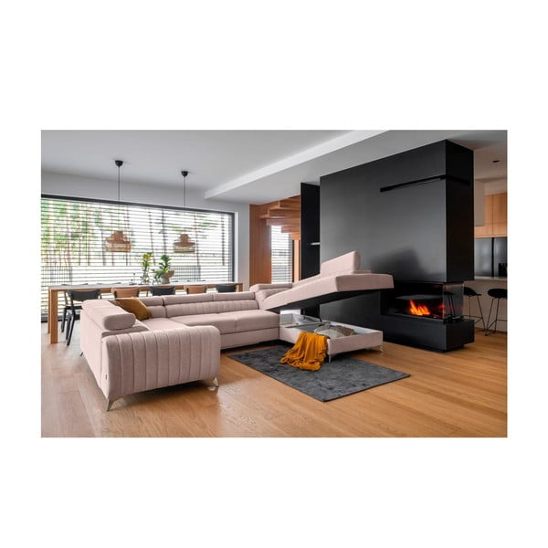 Rózsaszín kinyitható-tárolóhelyes sarokkanapé (jobb oldali-U alakú) Louis – ELTAP-image-2