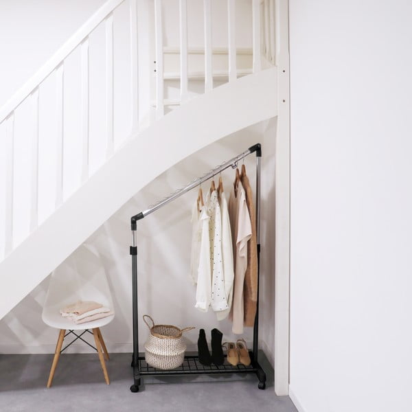 Fekete fém teleszkópos-gurulós ruhatartó állvány Under Stairs – Compactor-image-1