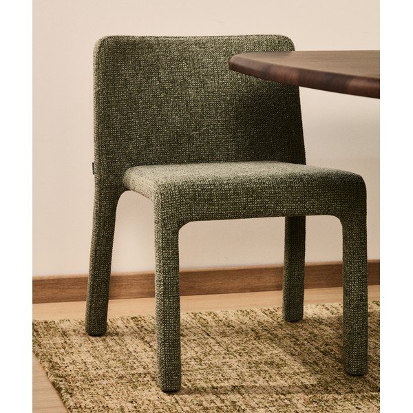 Zöld kárpitozott rakásolható étkezőszék Loria – Kave Home-image-3