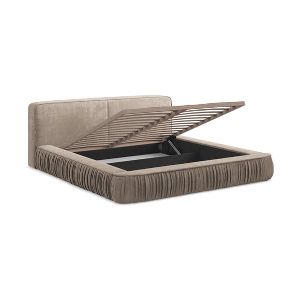 Bézs kárpitozott ágyneműtartós franciaágy ágyráccsal 160x200 cm Keoni – Makamii-image-3