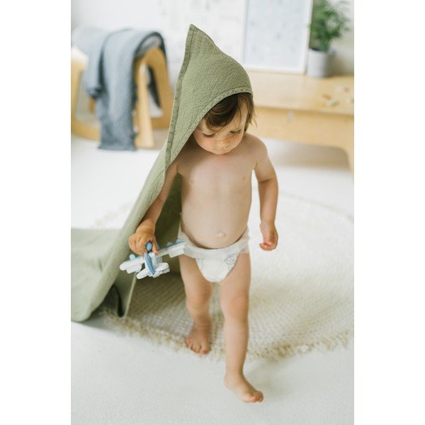 Waffle zöld kapucnis gyerek törölköző, 100 x 100 cm - Linen Tales-image-3