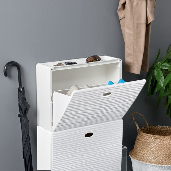 Fehér műanyag billenő ajtós cipőtartó Tris Wave – Domopak-image-1