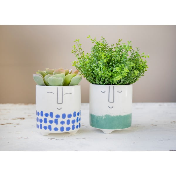 Happy Face fehér-zöld kerámia virágcserép - Kitchen Craft-image-1