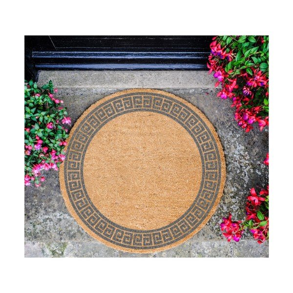 Grey Greek Border kerek, természetes kókuszrost lábtörlő, ⌀ 70 cm - Artsy Doormats-image-2