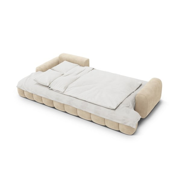 Bézs bársony kinyitható-tárolóhelyes sarokkanapé (bal oldali-heverő résszel) Linz – Cosmopolitan Design-image-4