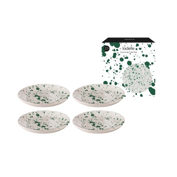 Fehér-zöld agyagkerámia desszertes  tányér készlet 4 db-os ø 18 cm Carnival – Ladelle-image-3