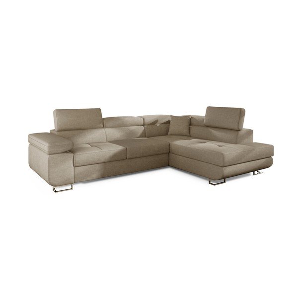 Bézs kinyitható-tárolóhelyes sarokkanapé (jobb oldali-L alakú) Anton – ELTAP-image-2