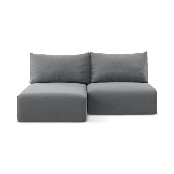 Szürke bársony kinyitható-tárolóhelyes sarokkanapé (bal oldali-heverő résszel) Kalena – Makamii
