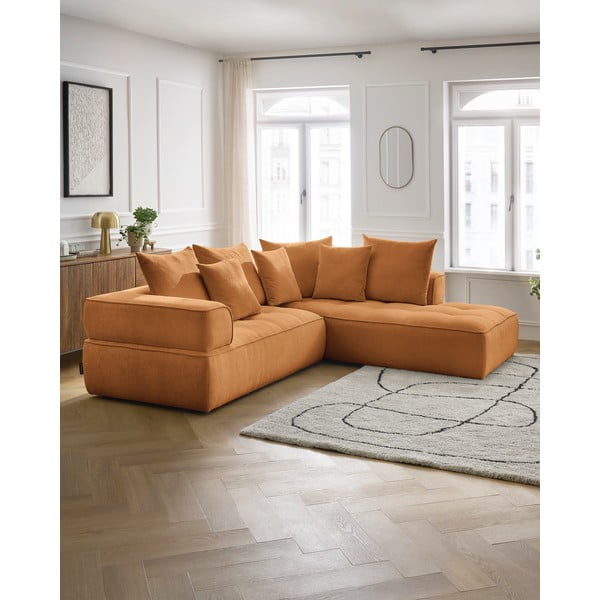 Mustársárga zsenília sarokkanapé (jobb oldali-L alakú) Whesley – Bobochic Paris-image-1