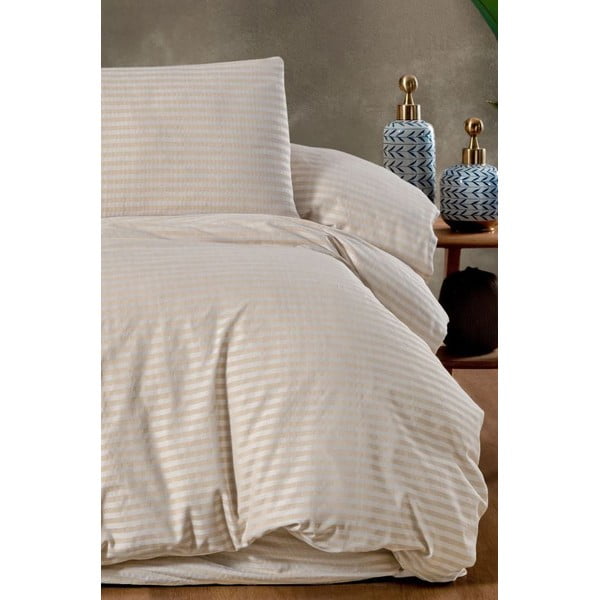 Krémszínű kétszemélyes hosszabbított ágyneműhuzat lepedővel, négyrészes 200x220 cm – Mila Home-image-1