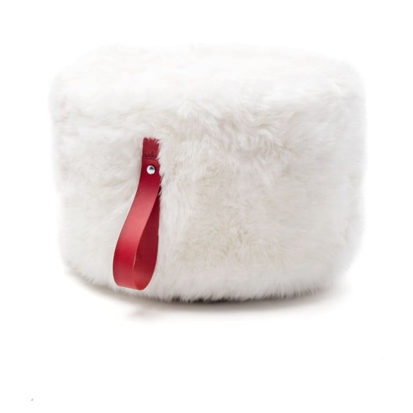 Fehér bárányszőrme puff piros fogantyúval, ⌀ 60 cm - Royal Dream