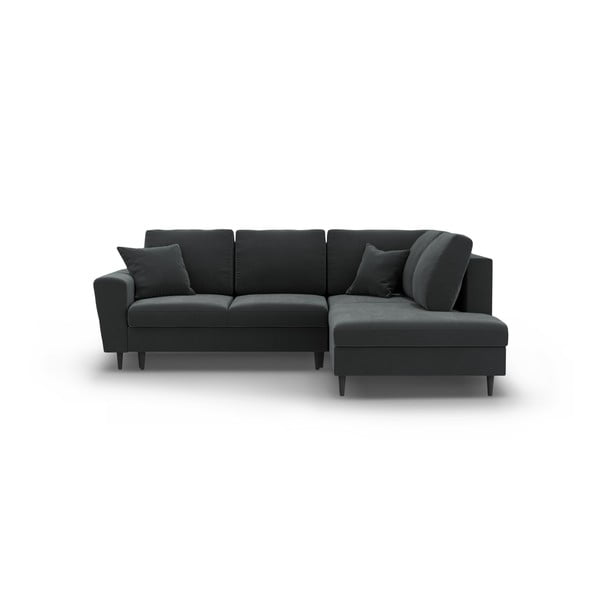 Sötétszürke bársony kinyitható tárolóhelyes sarokkanapé (jobb oldali-L alakú) Kyoto – Cosmopolitan Design