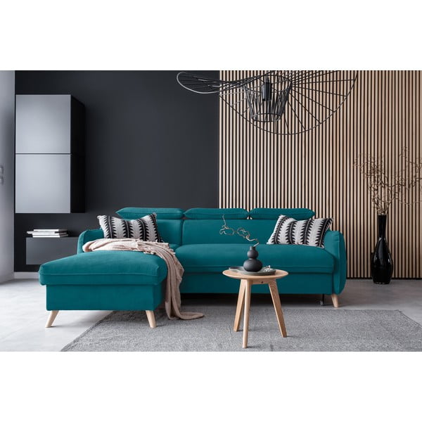 Türkiz bársony kinyitható sarokkanapé (bal oldali) Sweet Harmony – Miuform-image-1