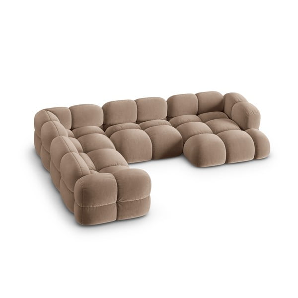 Barna bársony sarokkanapé (bal oldali-U alakú) Loretto – Cosmopolitan Design-image-2