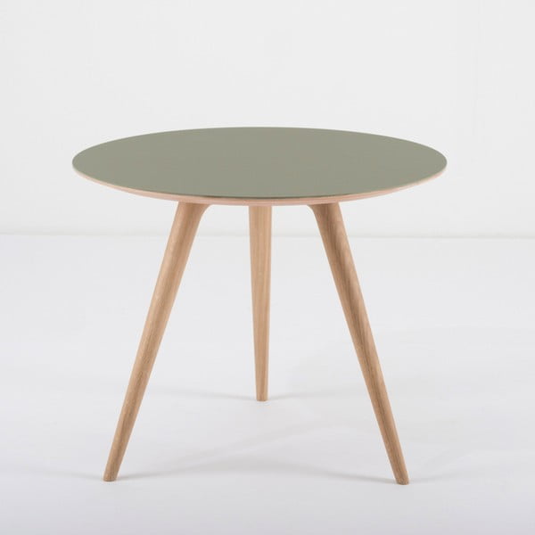 Arp tölgyfa tárolóasztal zöld asztallappal, ⌀ 55 cm - Gazzda