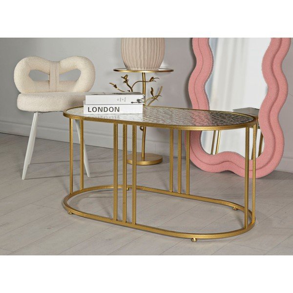 Fehér-aranyszínű dohányzóasztal üveg asztallappal 50x90 cm Antalia – Mauro Ferretti-image-1