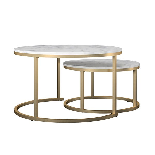 Fehér-aranyszínű kerek dohányzóasztal szett márvány dekorral 2 db-os  ø 79 cm Amelia – CosmoLiving by Cosmopolitan