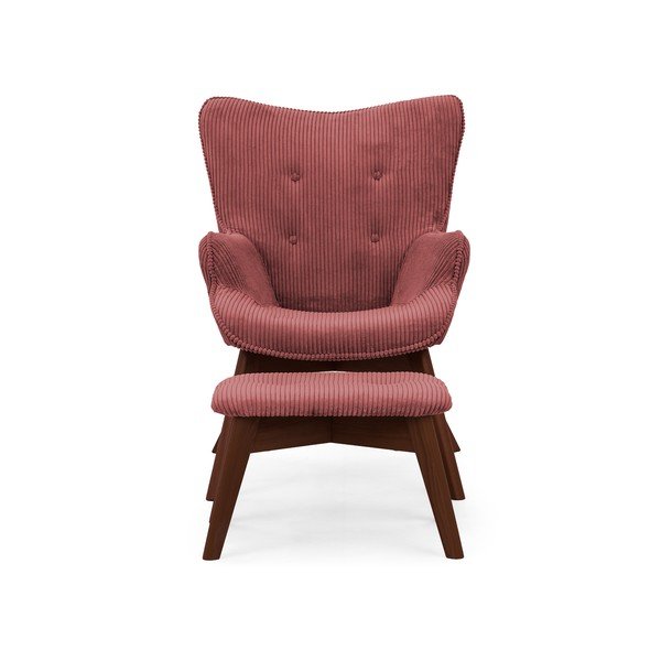 Piros kordbársony fotel lábtartóval Niko – Ropez-image-3