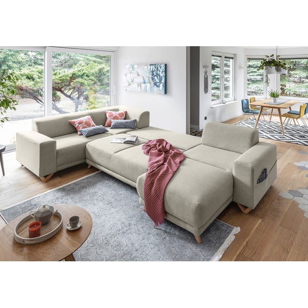 Bézs kinyitható-tárolóhelyes sarokkanapé (bal oldali-U alakú) Classy Sophie – Miuform-image-4