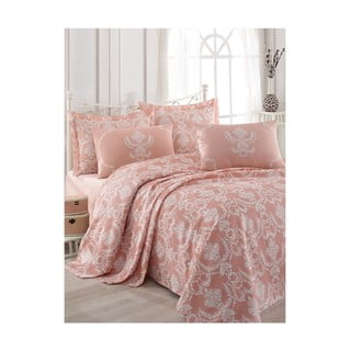 Anna lazac rózsaszín kétszemélyes pamut ágytakaró lepedővel és párnahuzattal, 200 x 235 cm