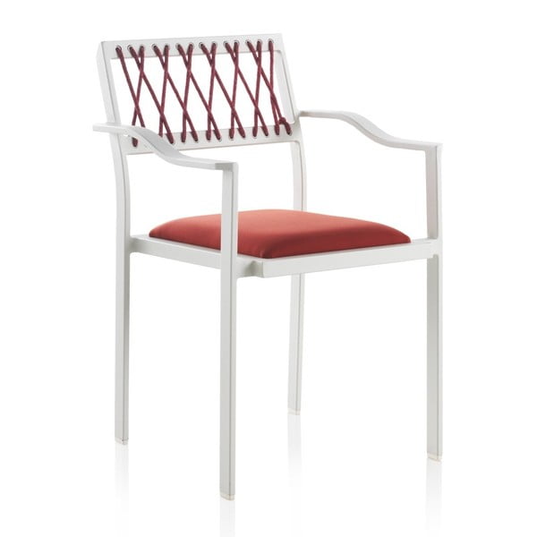 Seally fehér kültéri szék, piros részletekkel és kartámasszal - Geese