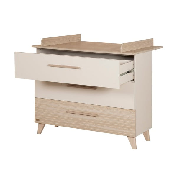 Krémszínű-natúr színű gyerek komód pelenkázó feltéttel, tölgyfa dekorral 110x98x75 cm Sidney – Roba-image-3