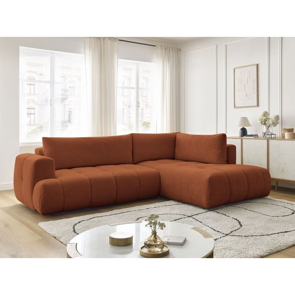 Téglavörös kinyitható-tárolóhelyes sarokkanapé (jobb oldali-L alakú) Fuji – Bobochic Paris-image-1