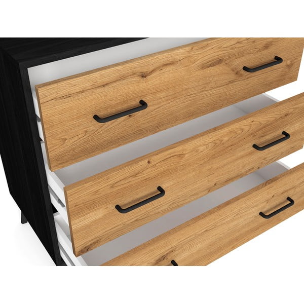 Fekete-natúr színű alacsony komód tölgyfa dekorral 80x72 cm Indus – Marckeric-image-1