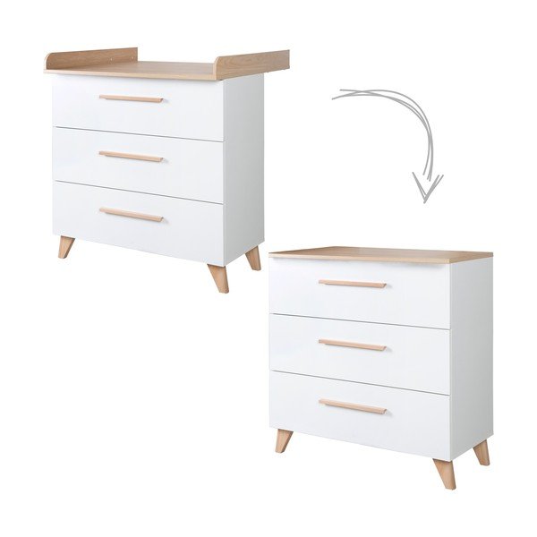 Fehér gyerek komód pelenkázó feltéttel, tölgyfa dekorral 88,5x99x76 cm Léon – Roba-image-2