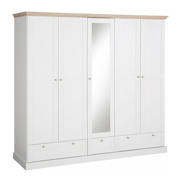 Bruce fehér ötajtós ruhásszekrény, tölgyfa dekor - Støraa-image-2