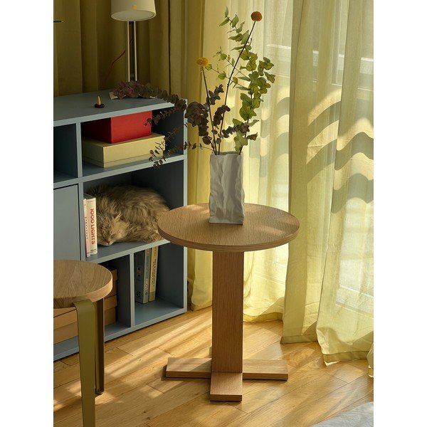 Kerek tárolóasztal tölgyfa dekorral ø 45 cm Koohi – Hübsch-image-2
