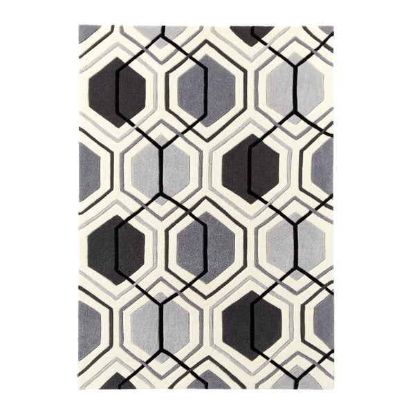Hong Kong Hexagon Grey szürke kézzel tűzött szőnyeg, 150 x 230 cm - Think Rugs