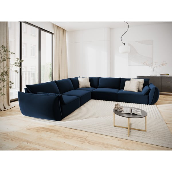 Sötétkék bársony sarokkanapé Vanda – Mazzini Sofas-image-1