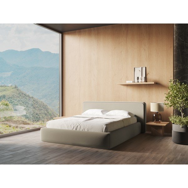 Bézs kárpitozott ágyneműtartós franciaágy ágyráccsal 180x200 cm Kiana – Makamii-image-1