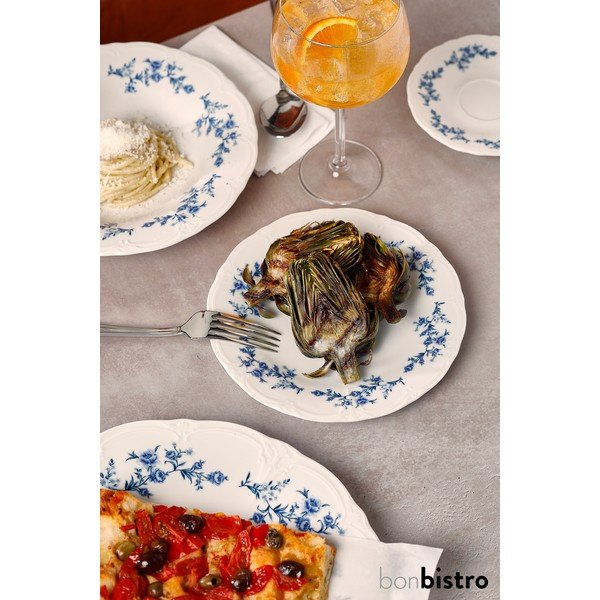 Fehér-kék desszertes porcelán tányér ø 16 cm Retro – BonBistro-image-4