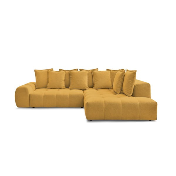 Mustársárga zsenília kinyitható-tárolóhelyes sarokkanapé (jobb oldali-L alakú) Everest – Bobochic Paris