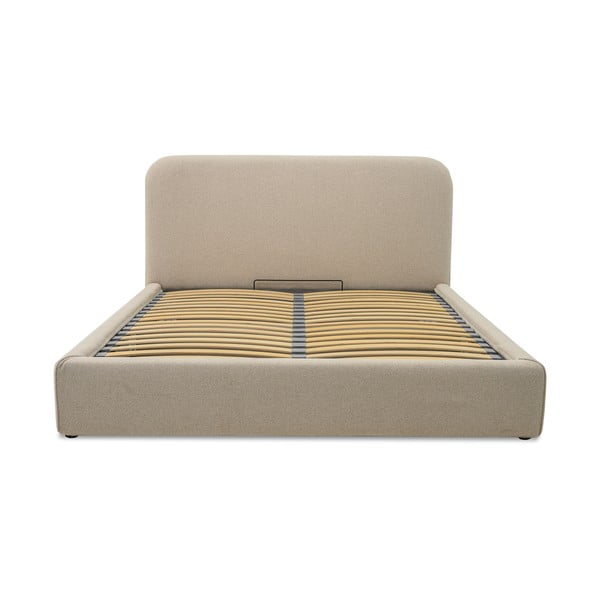 Bézs kárpitozott ágyneműtartós franciaágy ágyráccsal 180x200 cm Sea – Scandic-image-2